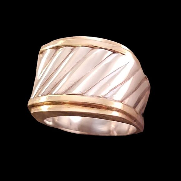 David Yurman 14k & Sterling Ribbed Cigar Band Ring - Picture 2 of 14